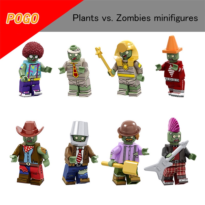lego zombie minifigura, bloques de construcción lego zombie vs plantas