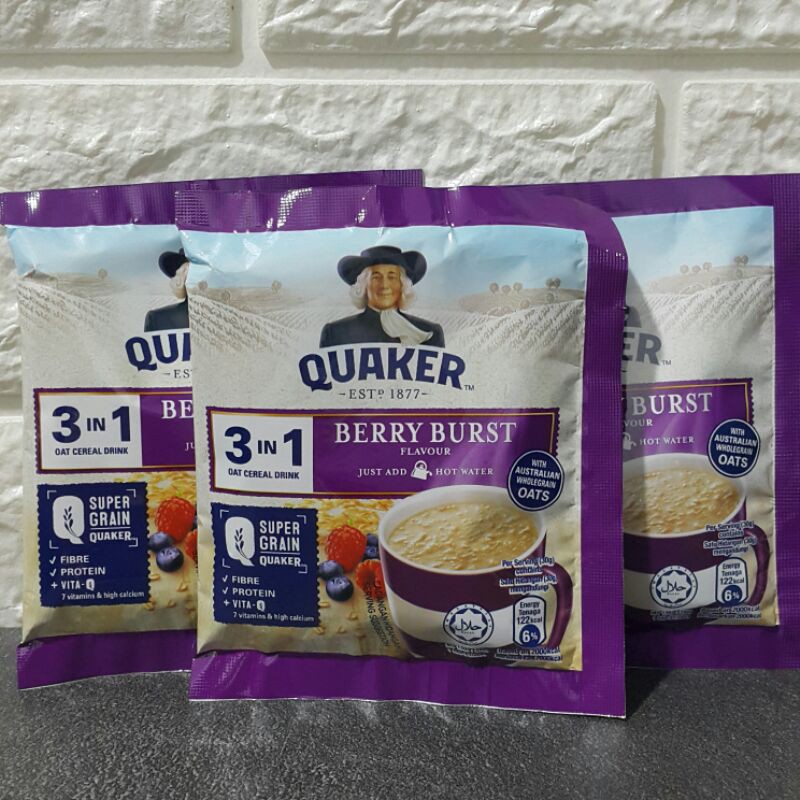 Jual Quaker 3 in 1 Oat Cereal Drink Berry Burst Sachet Eceran Shopee