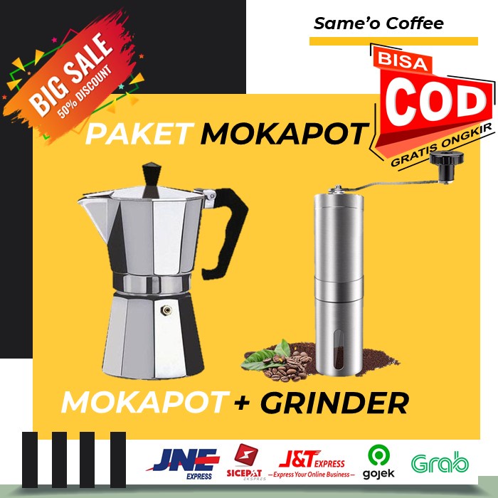 Jual PAKET COFFEE GRINDER + MOKA POT 3 6 CUP ( ALAT SEDUH KOPI MANUAL ) Shopee Indonesia