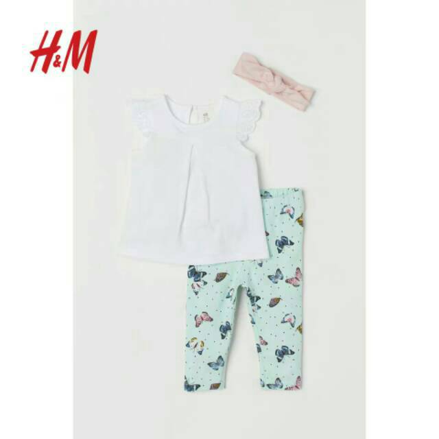 Jual hm h&m baby girl kids sets of 3 dengan bandana legging tosca