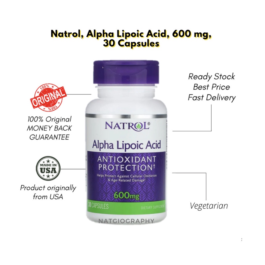 Jual Natrol Alpha Lipoic Acid Antioxidant 600 mg 30 Capsules Shopee