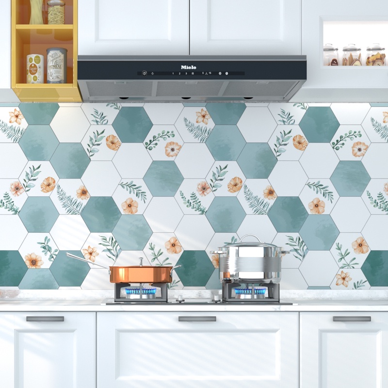 Jual walpaper dapur anti minyak dan panas motif abstrak segi lima 60cm