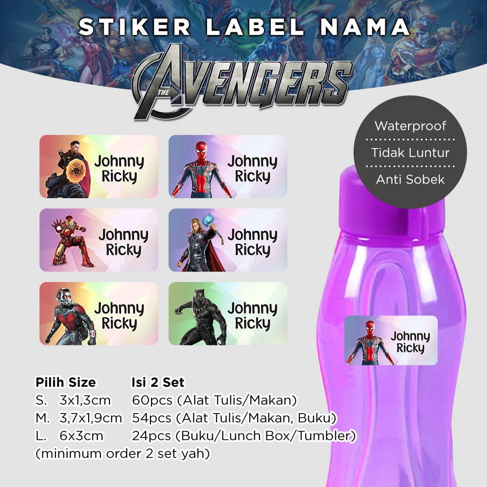 Jual Stiker Label Nama Anak / Label Nama AVENGERS MARVEL IRONMAN