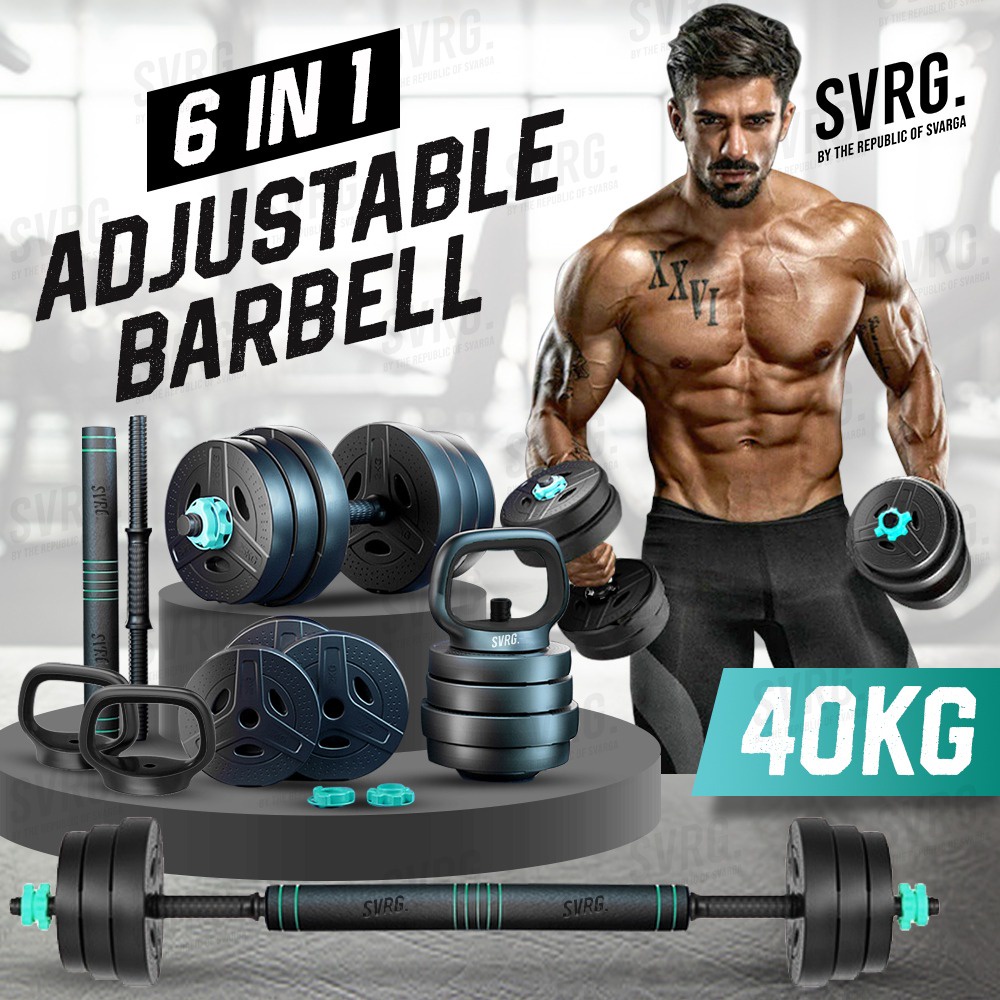 Jual Svarga Adjustable Barbell 6 in 1 Dumbbell Kettlebell Barbel
