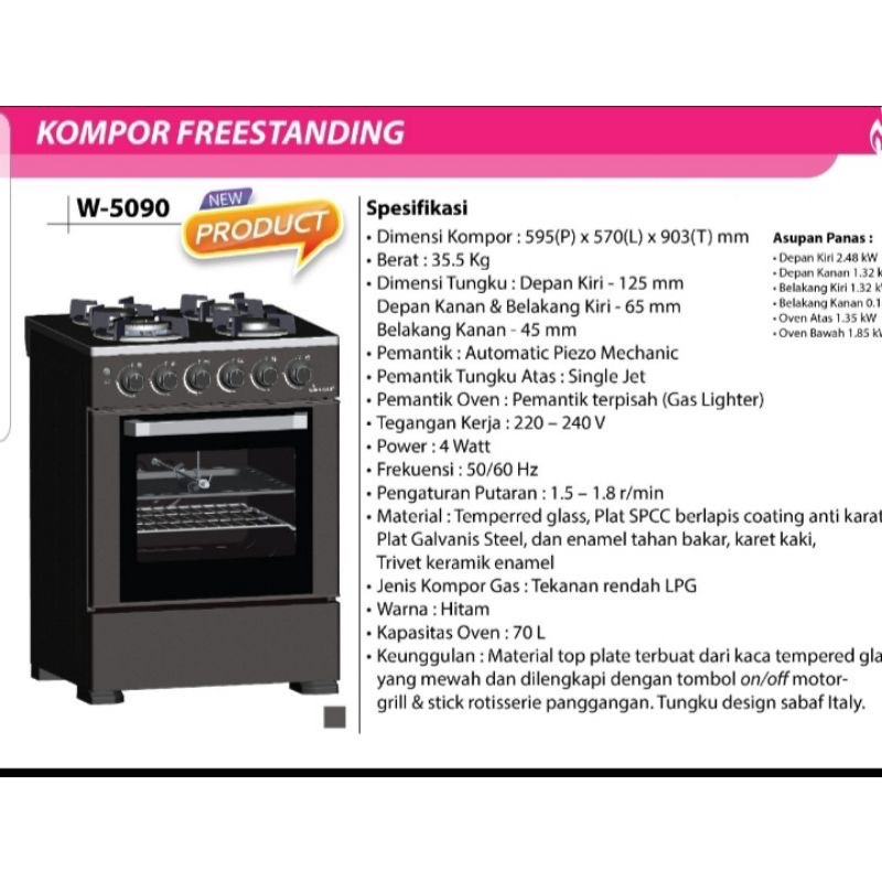 Jual Winn Gas Kompor Standing 4 Stove + Oven W 5090 Grill Free regulator promo Bandung Shopee