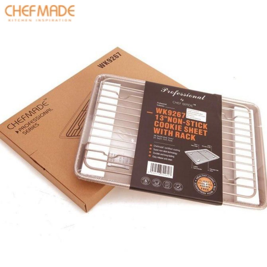 Jual Chefmade Loyang Datar Cookie Sheet Roasting Pan with Cooling Rack
