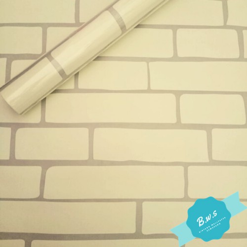 Jual Wallpaper Sticker Dinding Motif Batu Bata Cream //10m x 45cm