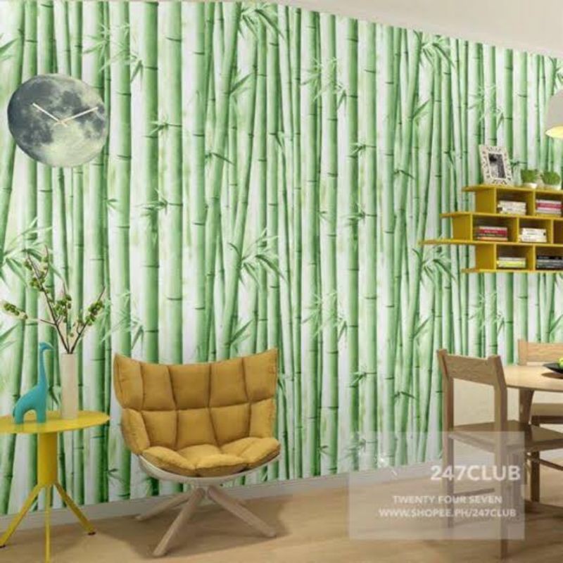 Jual Wallpaper Sticker dinding Motif Bambu Hijau Daun Pohon ukuran 45