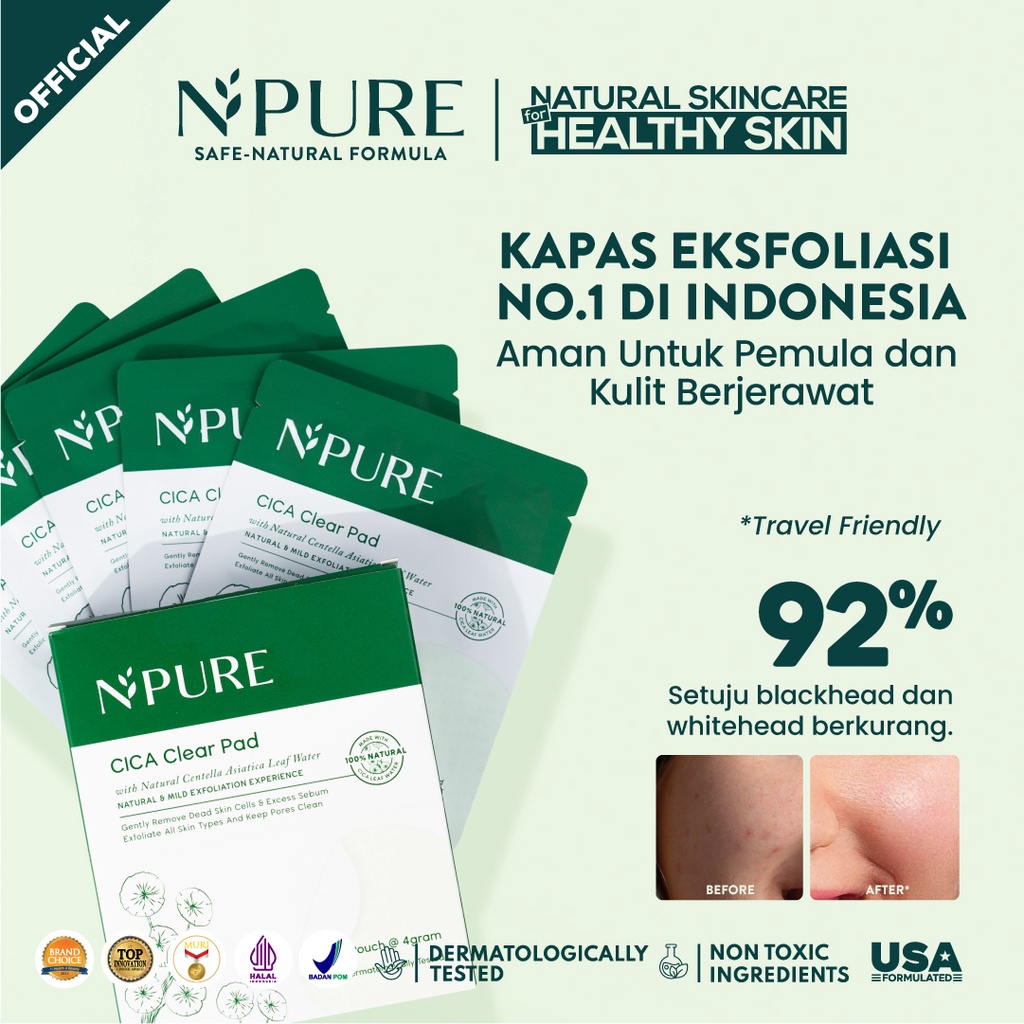 Jual NPURE Acne Clear Pad Cica Sachet / Kapas Eksfoliasi Kulit Jerawat