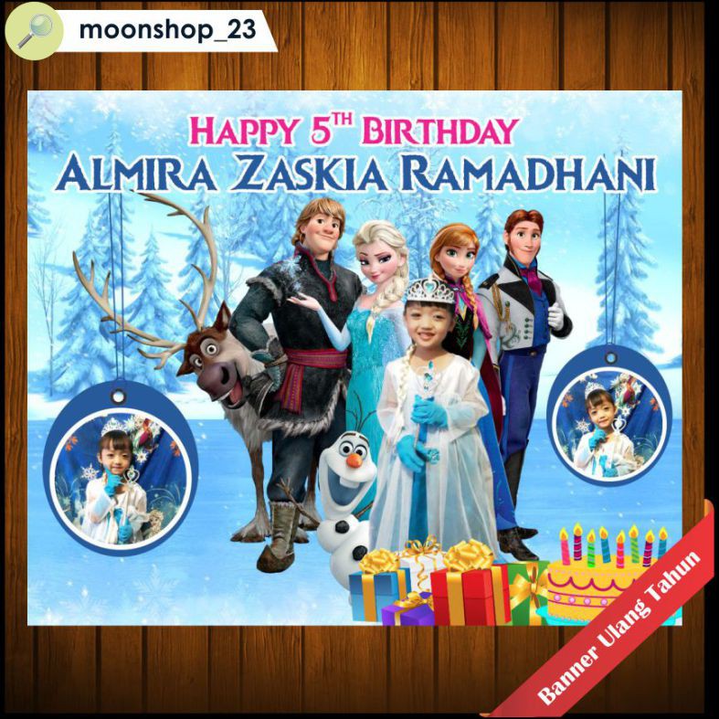 Jual Spanduk / Banner / Backdrop Ulang Tahun Custom Frozen / Elsa