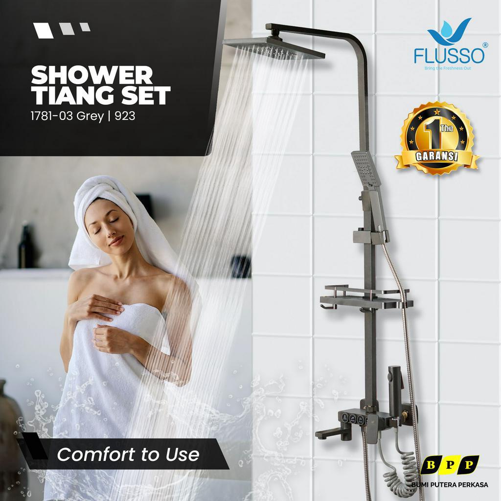 Jual Shower Set Tiang Komplit Flusso/Head Shower/Kran Mixer Panas