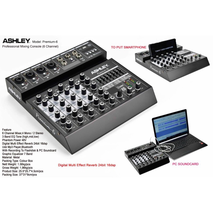 Jual MIXER AUDIO ASHLEY PREMIUM 6 BLUETOOTH RECORDING PC ORIGINAL