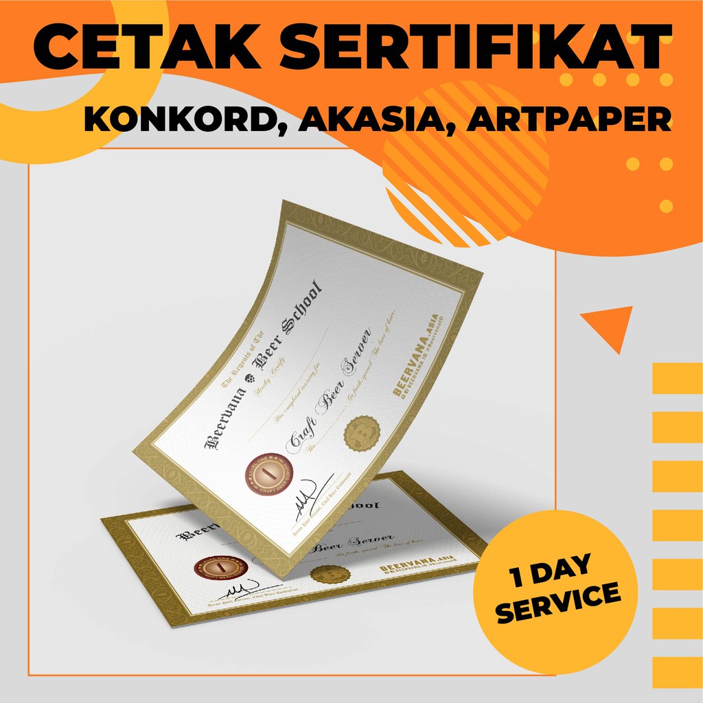 Jual Cetak Sertifikat Piagam Bahan Konkord Akasia Art Paper Ukuran A4