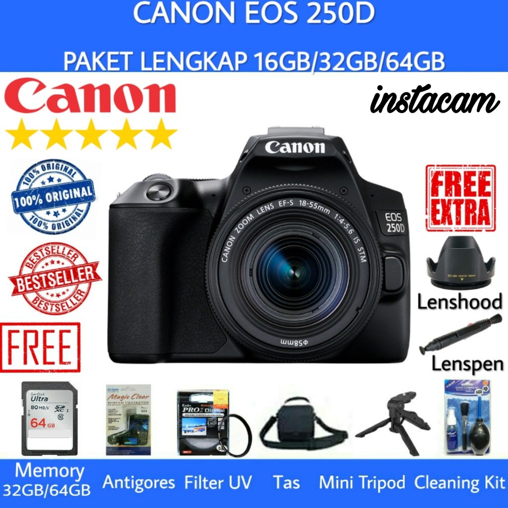 Jual CANON EOS 250D / CANON 250D KIT 1855MM IS STM WIFI ORIGINAL