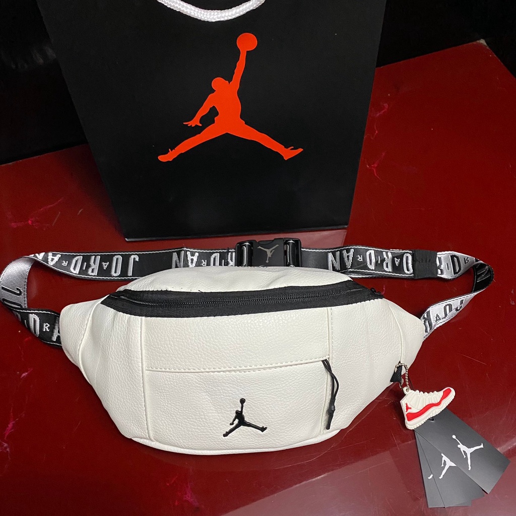 Jual TAS WAISTBAG NIKE AIR JORDAN LEATHER ORIGINAL WHITE / WAISTBAG
