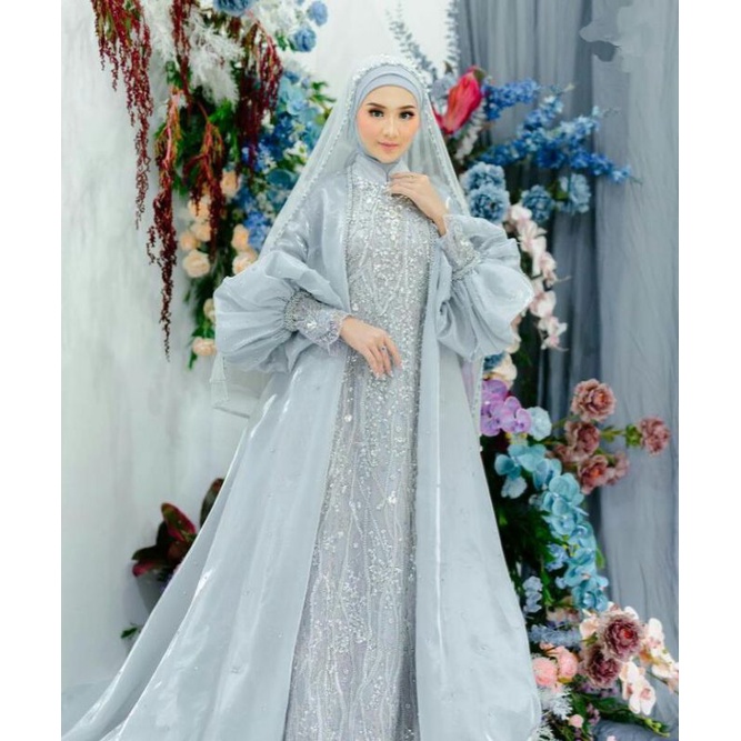 Jual set akad syar'i / set walimah/ gaun pengantin syar'i/ gaun(04)