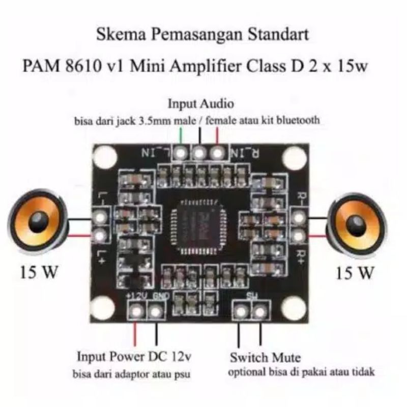 Jual kit Power Amplifier 12 Volt PAM8610 2x15 watt Shopee Indonesia