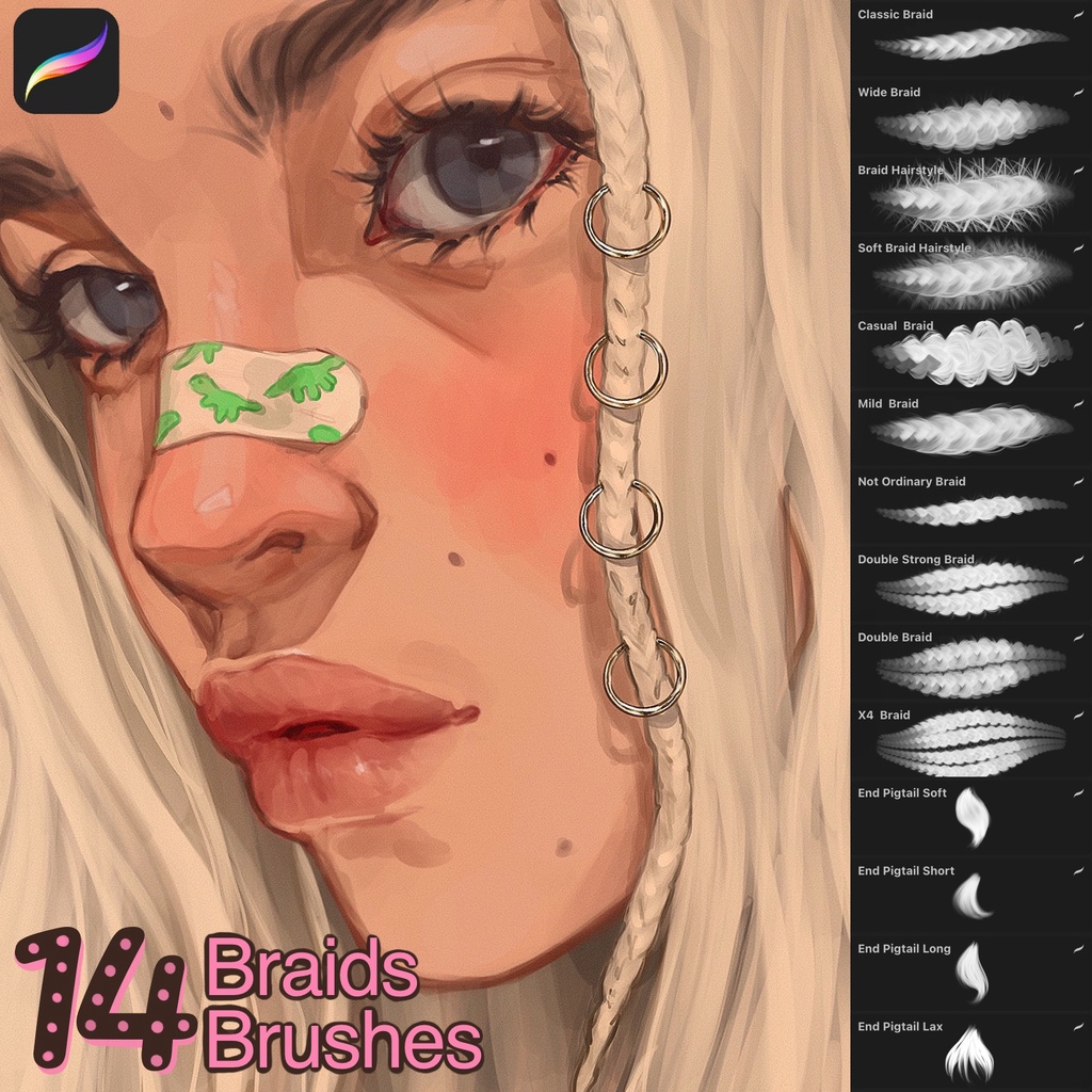 Jual Procreate Brush 14 Braids Brush Set for Procreate by Bluesssatan