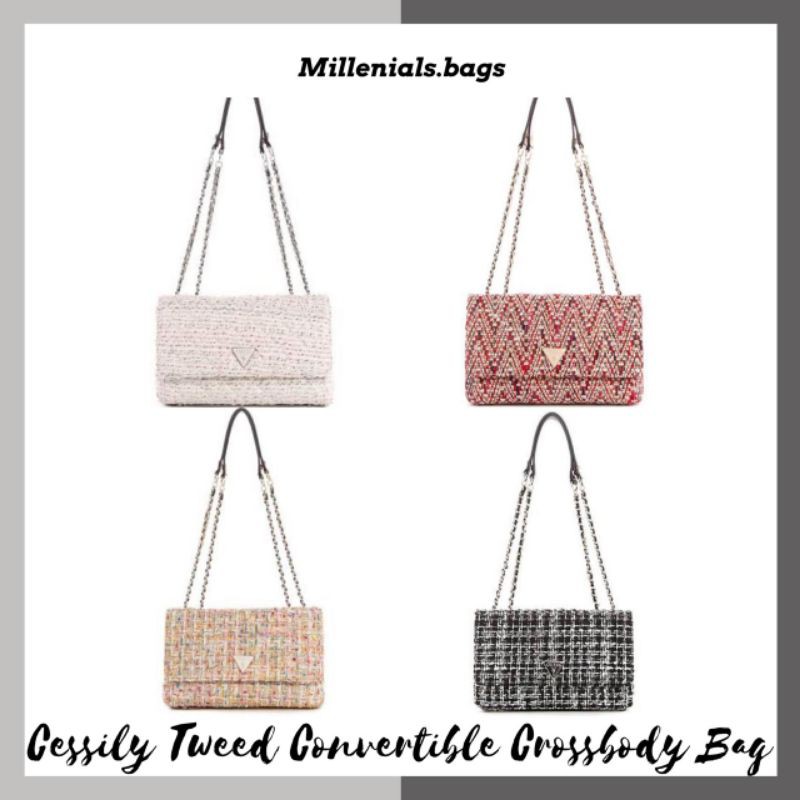 Jual Guess cessily tweed convertible crossbody bag Shopee Indonesia