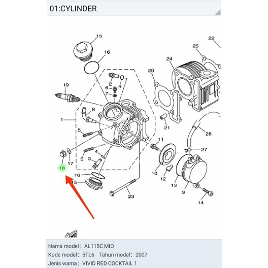 Jual Mur Baut Blok Head Yamaha Mio Sporty/Mio Smile/Mio Soul/Fino Karbu/Nouvo Original Asli