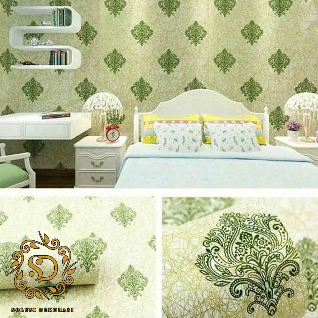Jual Wallpaper Stiker Dinding Ruang Tamu Motif Garis Benang Hijau 45CM