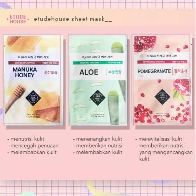 Jual Etude House Sheet Mask 100 Original Korea Shopee Indonesia