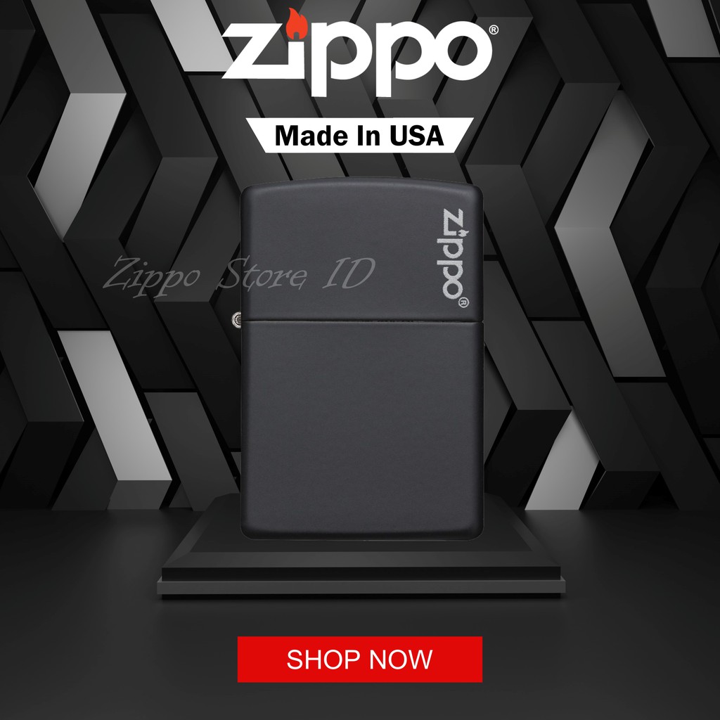 Jual Zippo Original Classic Black Matte with Zippo Logo 218ZL Garansi
