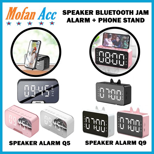 Jual SPEAKER JAM Bluetooth Q5 Q9 LED Alarm Clock + Phone Stand Holder