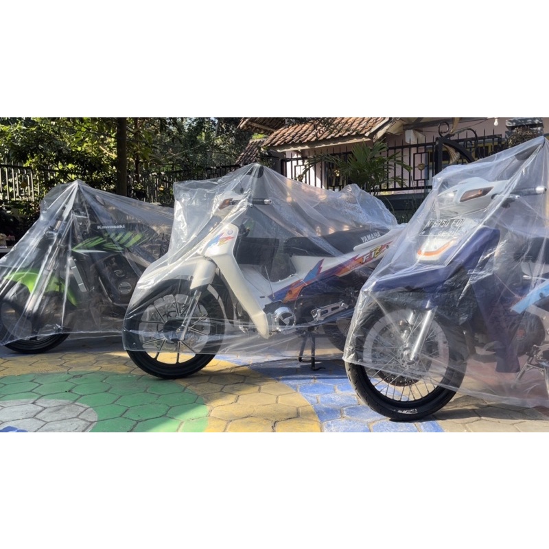 Jual cover / selimut / sarung motor transparan bening universal