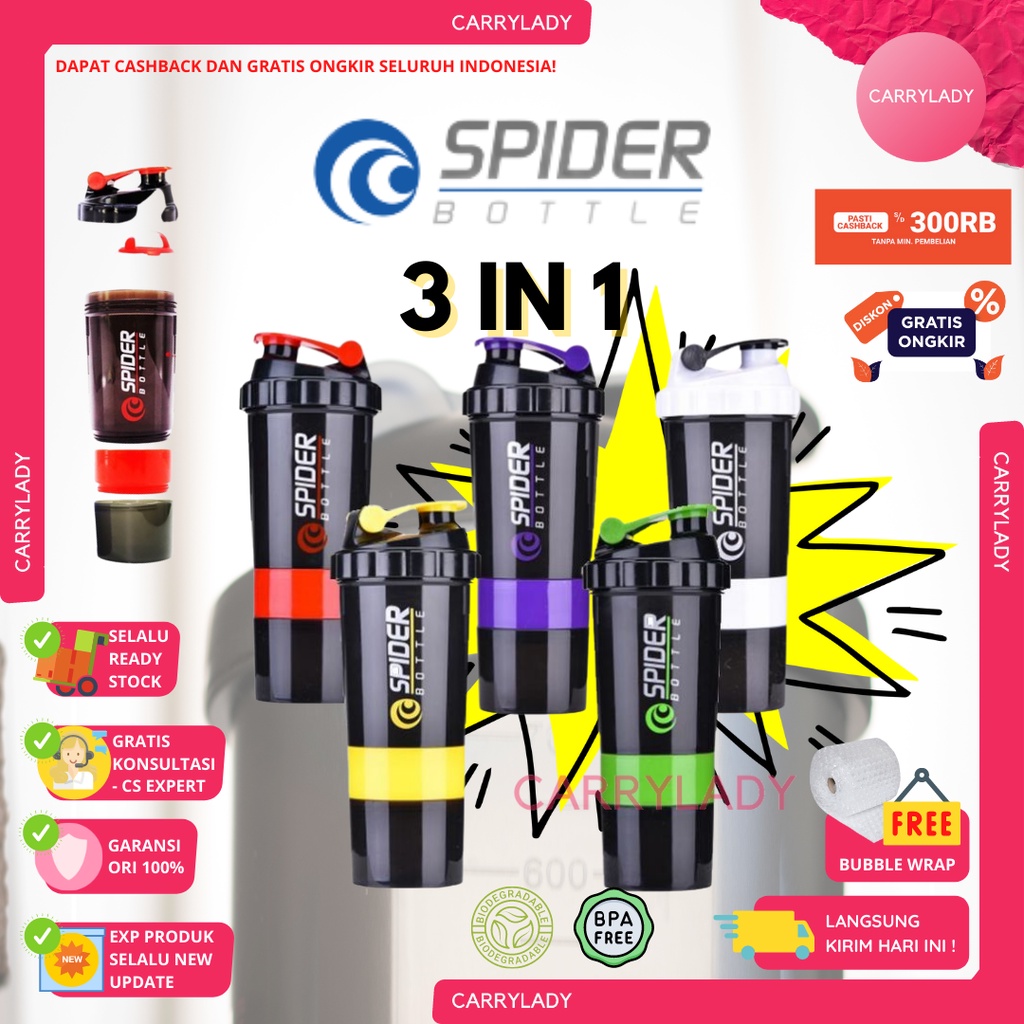 Jual Botol Minum Shaker Spider Bottle Shaker 500ml BPA FREE ANTI BOCOR Shopee Indonesia