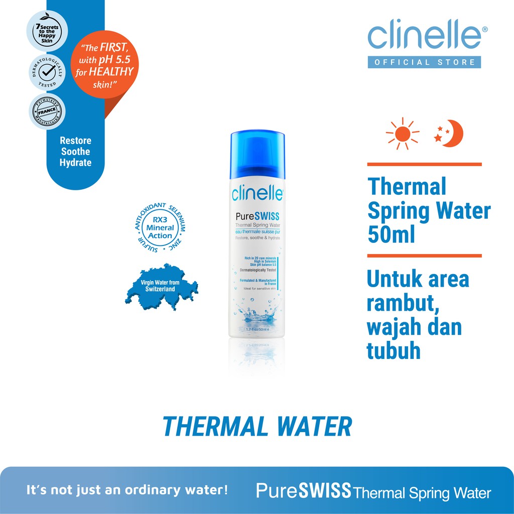 Jual CLINELLE PureSwiss Thermal Spring Water 50 ml Face Mist Kulit