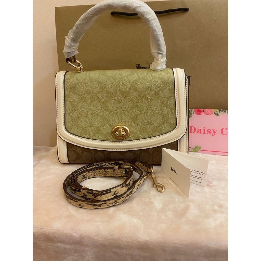 Jual Coach Tilly Top Handle In Blocked Signature Canvas Snakeskin