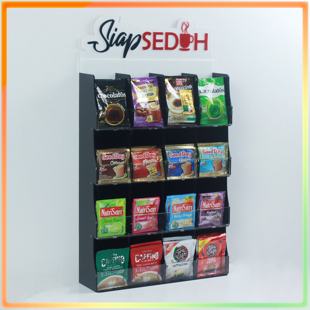 Jual Rak Kopi Sachet Display Siap Seduh Hanging 16 Bahan Acrylic