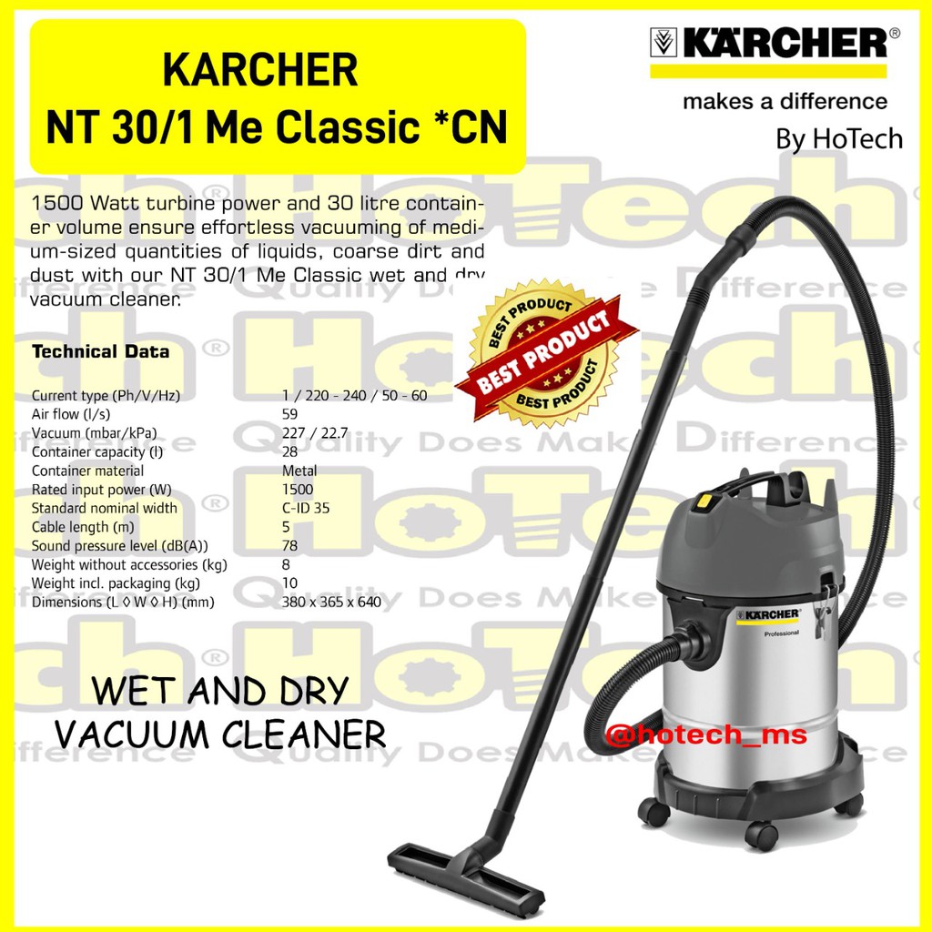 Jual Karcher Wet & Dry Vacuum Cleaner NT 30/1 Me Classic 1500 Watt Tank
