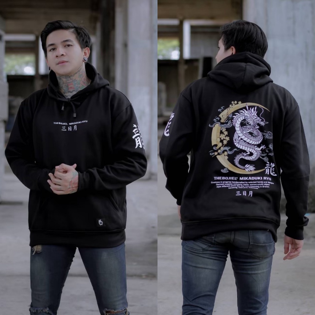 Jual Hoodie Jumper Pria Naga Moon Dragon Bordir Bahan Katun Fleece