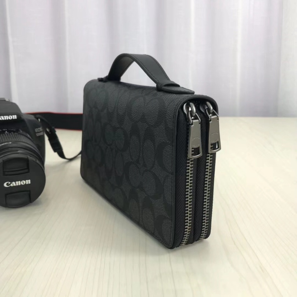 Jual dompet Coach Wallet Double Zip Travel Organizer in signature black