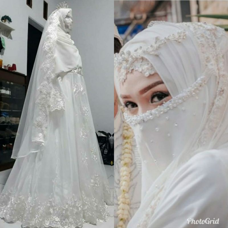 Jual gaun pengantin muslimah syar'i gaun walimah gaun akad wedding(03)