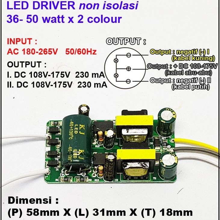 Jual LED Driver 36 50 Watt x 2 Colour 230 mA AC DC Tanpa Casing