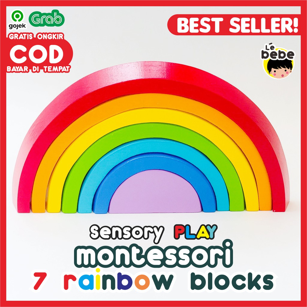 Jual Mainan Montessori Rainbow Block / Wooden Toys Grimms Sensory Play