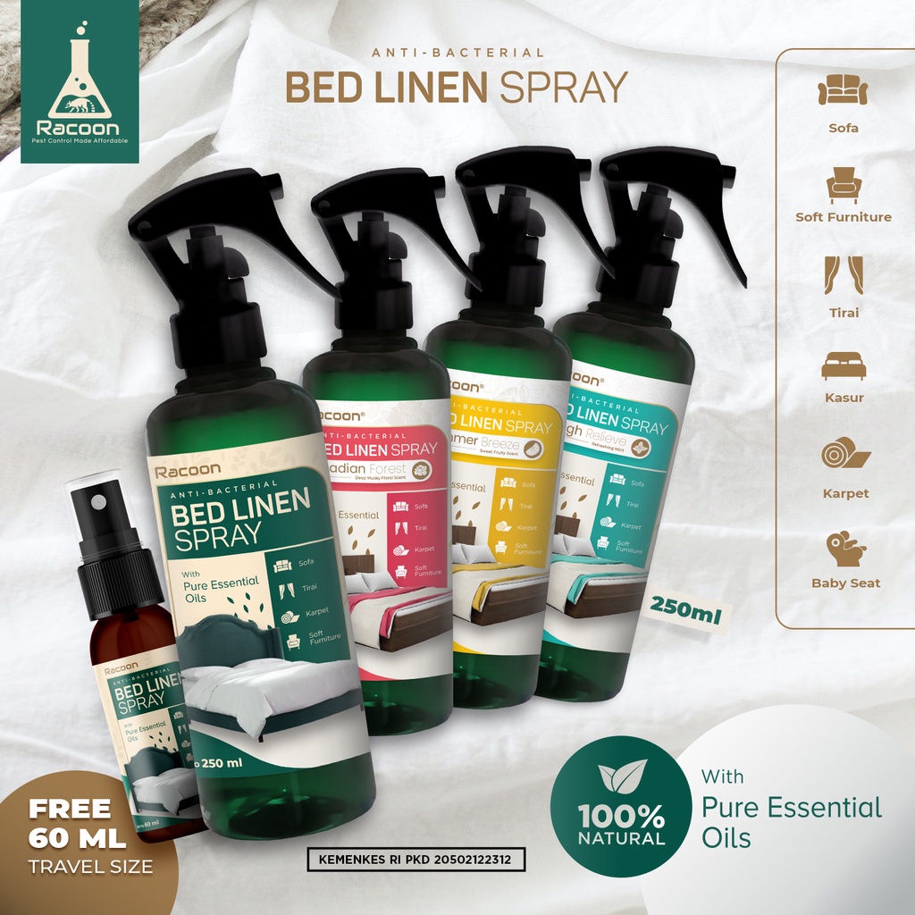 Jual Racoon Bed Linen Spray 250ml Anti Bakteri & Tungau Essential Oil