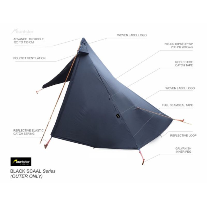 Jual Tarp Tent Half Pyramid 1P With Inner Halfmesh Waterproof Mountster