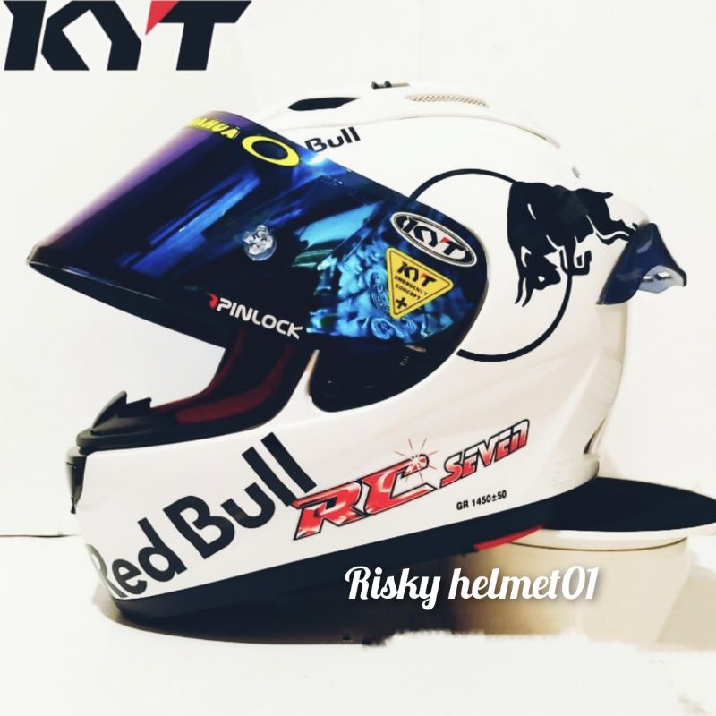 Jual helm full face KYT rc seven putih paket ganteng red bull Shopee