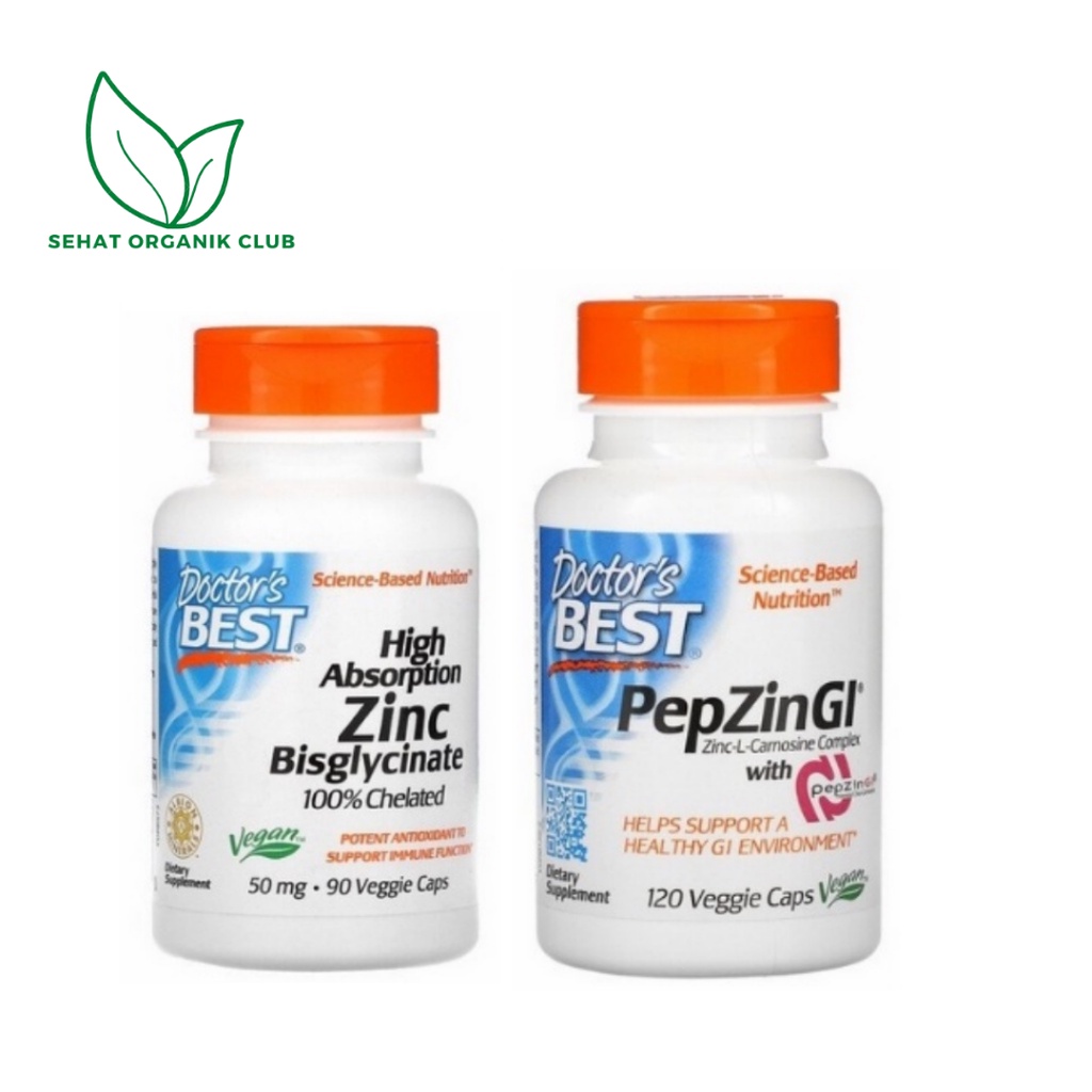 Jual Doctor's Best High Absorption Zinc Bisglycinate 50 mg 90 Veg Caps ; Doctor's PepZin GI Zinc