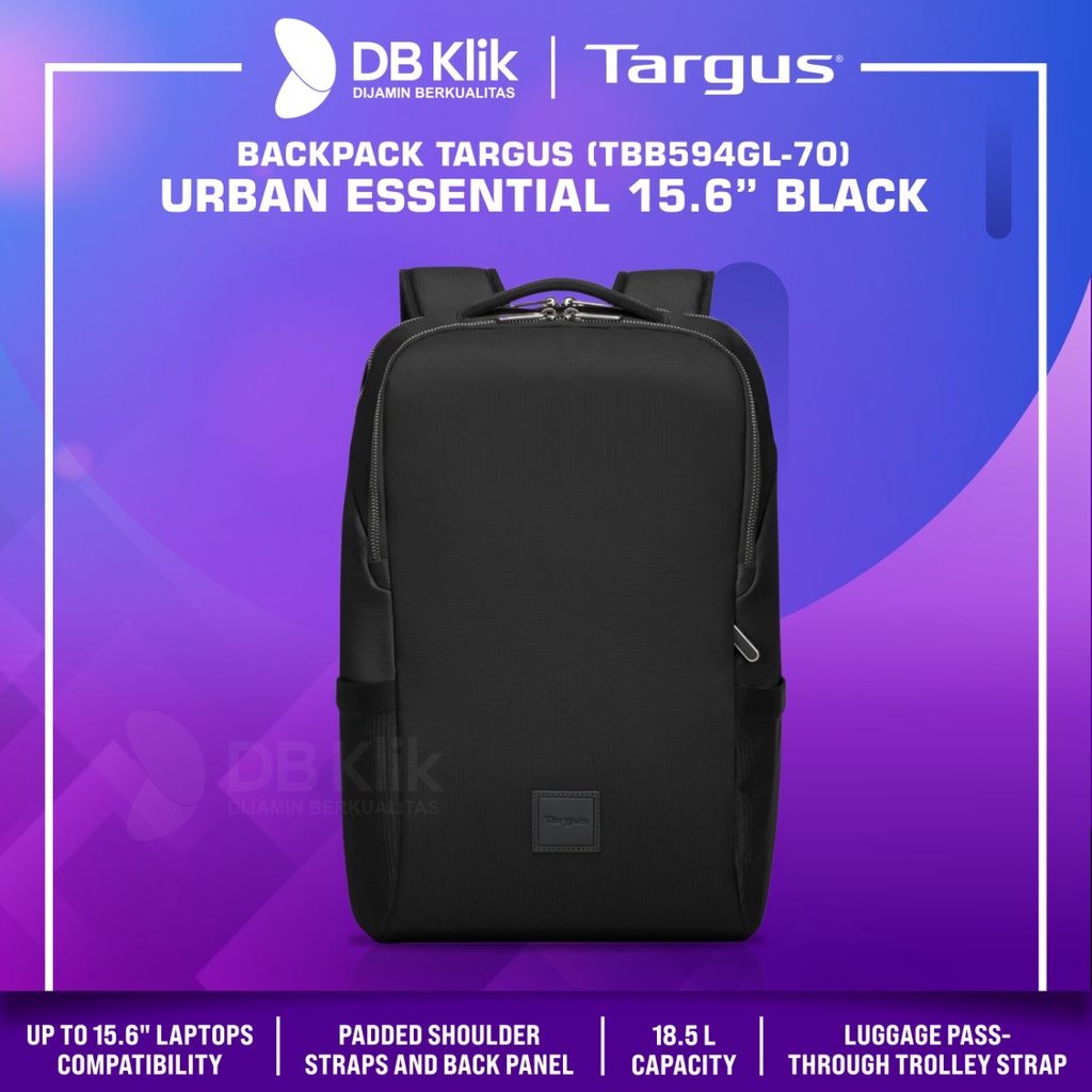 Jual Backpack Targus TBB594GL URBAN ESSENTIAL 15.6" Black TBB594GL70