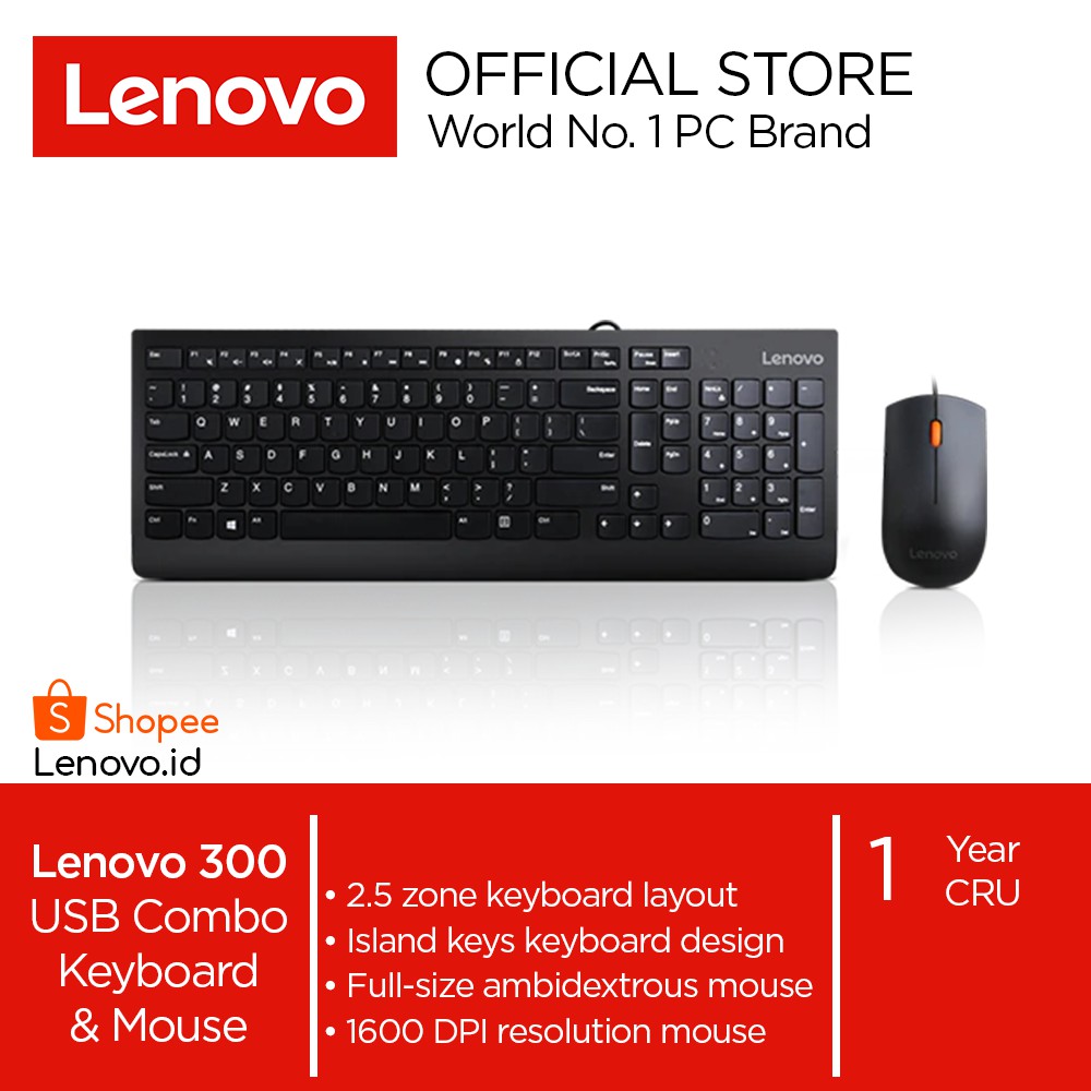 Jual Lenovo 300 USB Combo Wired Keyboard & Mouse US English