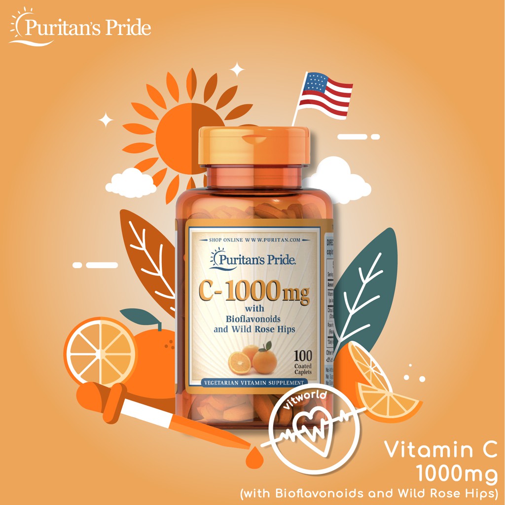 Jual Puritans Puritan Pride Vitamin C 1000 MG With Bioflavonoids and Rose Hips (100 Caplets