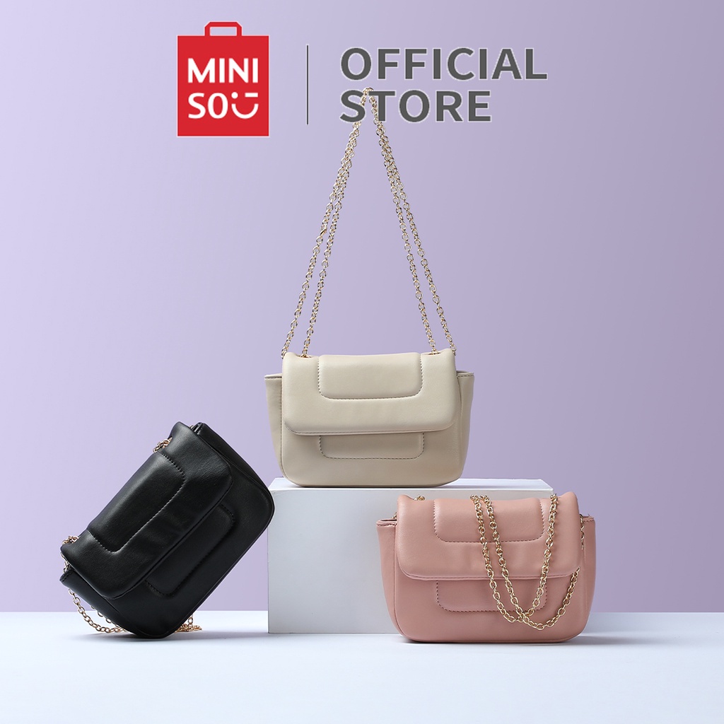 Jual MINISO OFFICIAL Quilted crossbody bag with flap and chain / tas