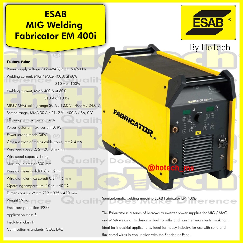 Jual ESAB WELDING MIG FABRICATOR EM 400i & FEED 364 ESAB GMAW