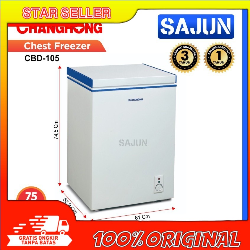 Jual Changhong CBD105 Chest Freezer Box 100 Liter Lemari Pembeku