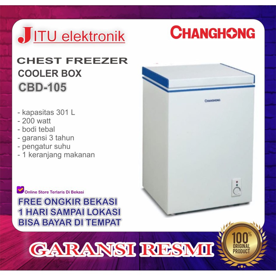 Jual CHANGHONG CBD 105 CHEST FREEZER BOX 100 L LEMARI PEMBEKU 100 LITER